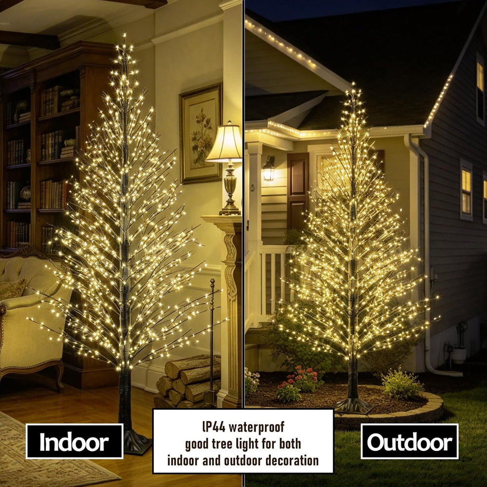 7FT Lighted Black Tree with LED Lights, Prelit Lighted Halloween Tree with Re...