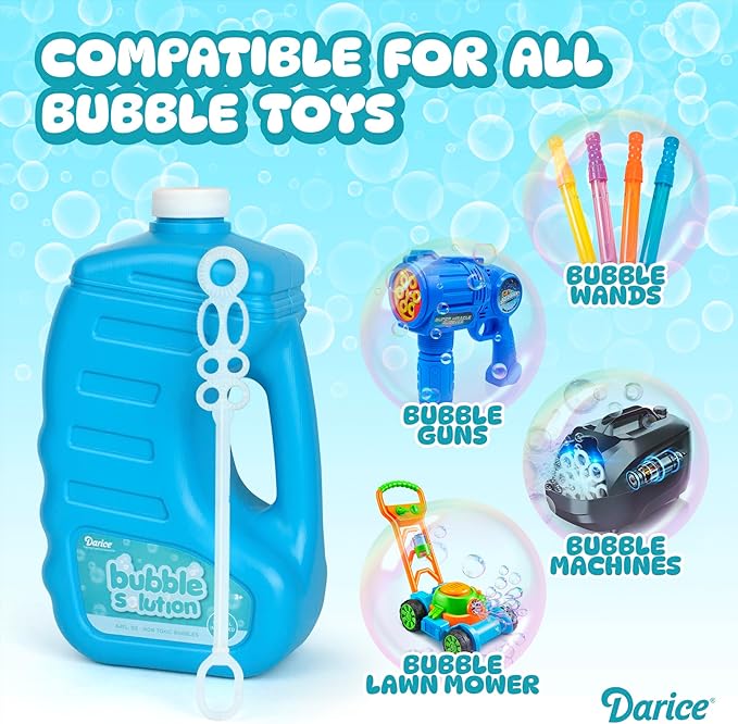 Darice Bubble Solution 4 Pack (256oz) Refill for Bubble Machines & Blowers - Easter, Weddings, Birthdays, Outdoor - 8 Big Bubble Wands Included - Non-Toxic Safe for Toddlers & Kids