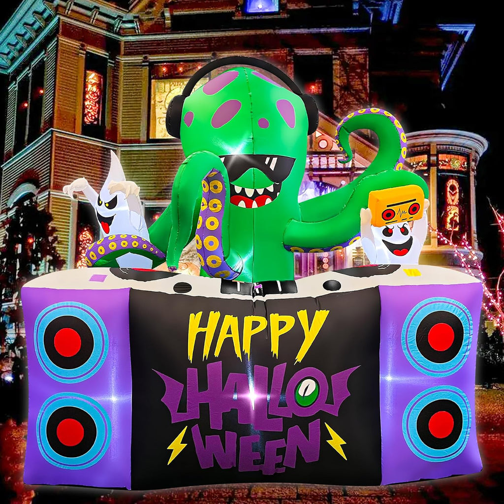 blowout fun 6ft halloween inflatables dj octopus playing, close-up detail