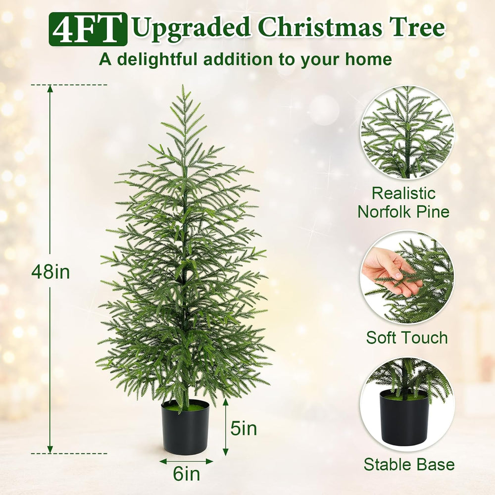 4 Ft Real Touch Christmas Tree with Lights, Realistic Norfolk Pine Tree