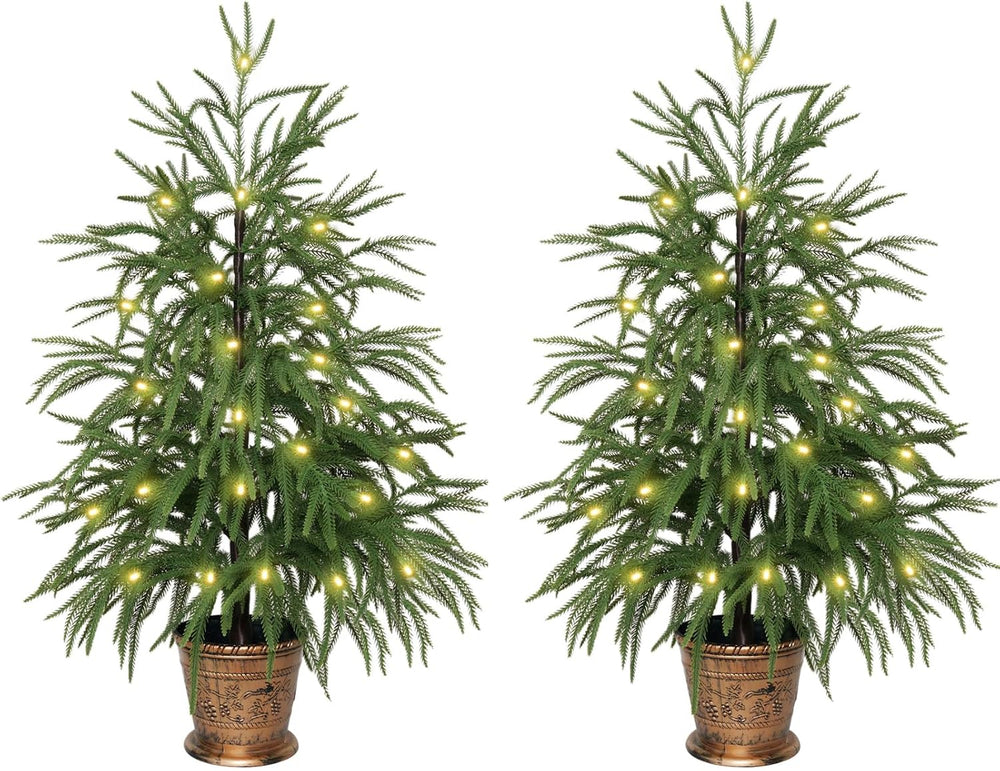 3ft Norfolk Pine Christmas Tree Artificial Small Potted, Set of 2