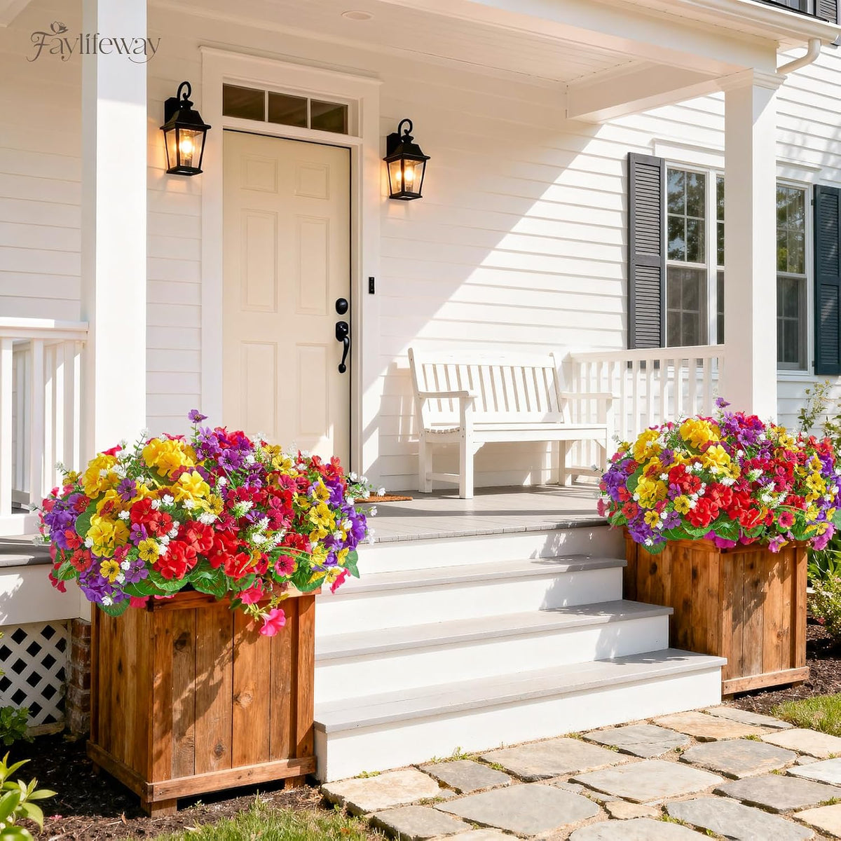 16 Bundles UV Resistant Silk Artificial Outdoor Flowers for Window Box