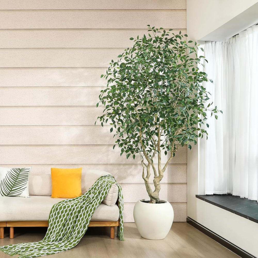 SOGUYI 8 Feet Ficus Tree Artificial Indoor with Round Artisan Planter