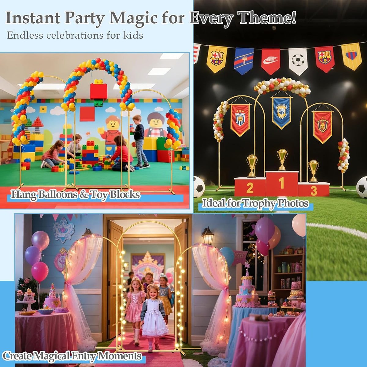 6FT,5FT,4FT Balloon Arch Stand Kit with Base Set of 3