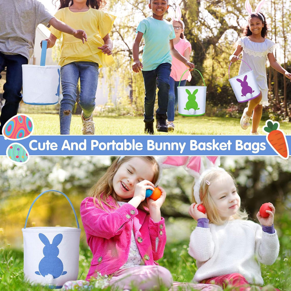 Weewooday 6 Pcs Easter Bunny Basket Bags Canvas Rabbit Bucket Tote for Easter...
