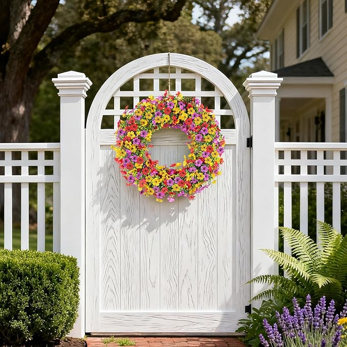 Artificial Flowers Garland Ivy, 4 Pack 5.9 FT Fall Decor UV Resistant Fake Mums Floral Vine Silk Daisy Hanging Flower for Home Garden Wedding Decor Photo Booth Backdrop(Red Purple Yellow)