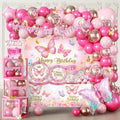 Pink Butterfly Birthday Decorations, All-in-One Set for 25 Guests