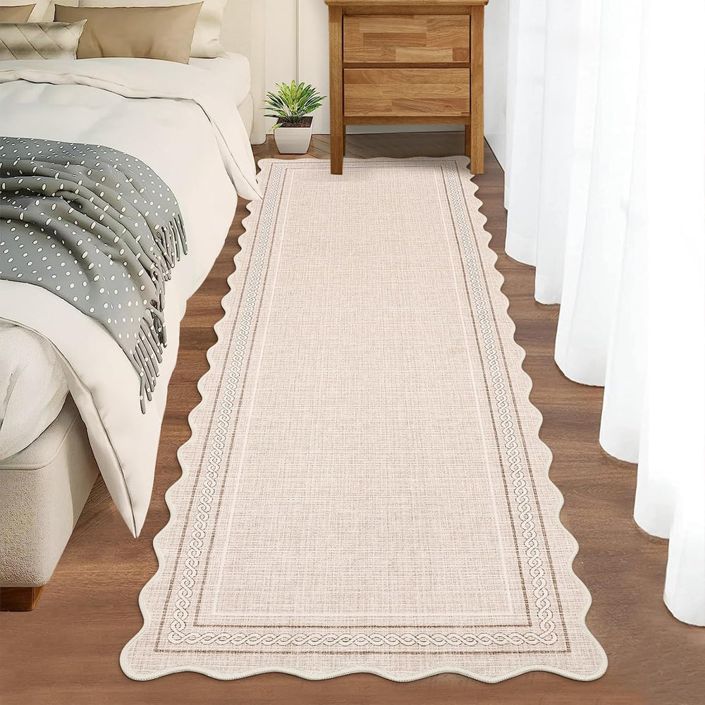 GarveeHome Scalloped Washable Runner Rug 2x10 Non Slip Kitchen Rugs, Beige