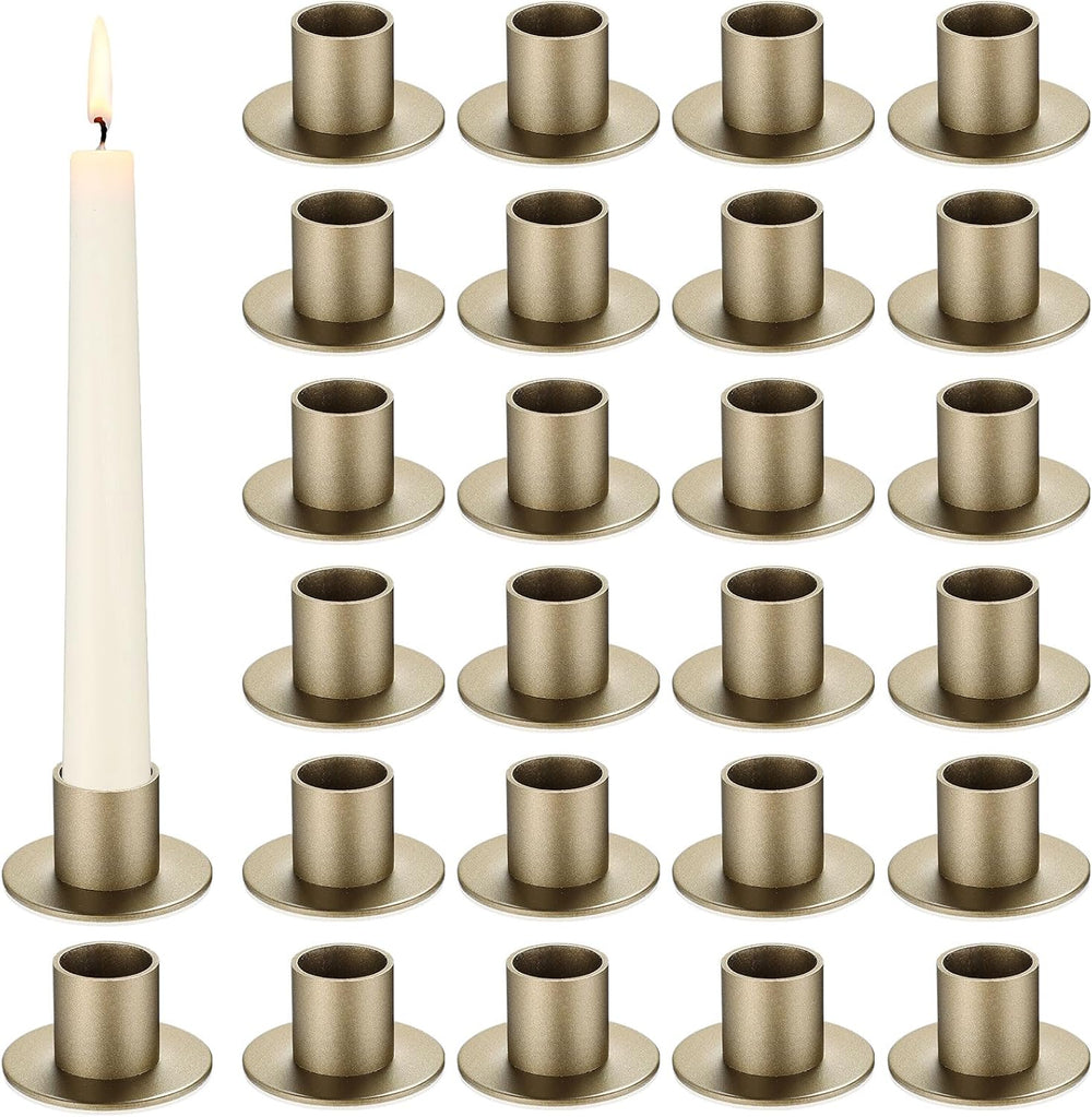 FoldTier 24 Pcs Bronze Taper Candle Holders Bulk for 0.98 Inch Pillar