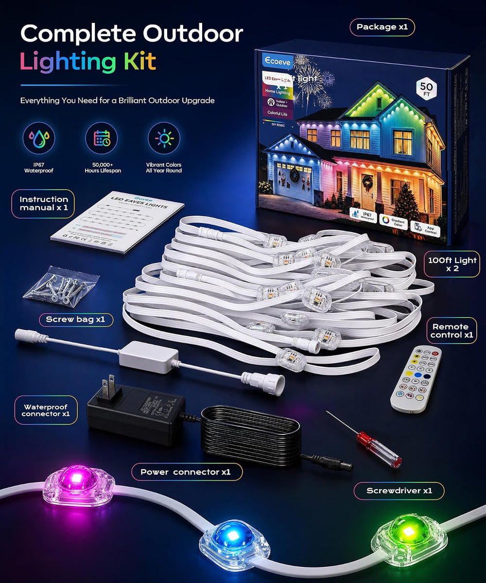 Permanent Outdoor Lights for House, 200ft RGB+IC Christmas LED Light