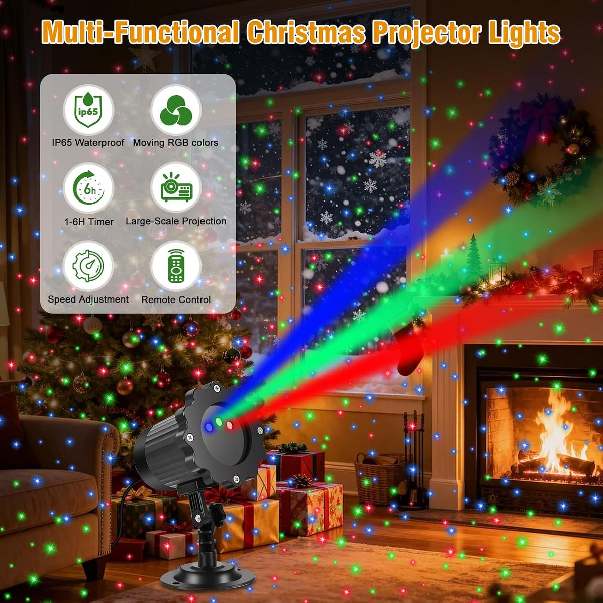 christmas laser lights, projector lights landscape spotlight rgb, close-up detail