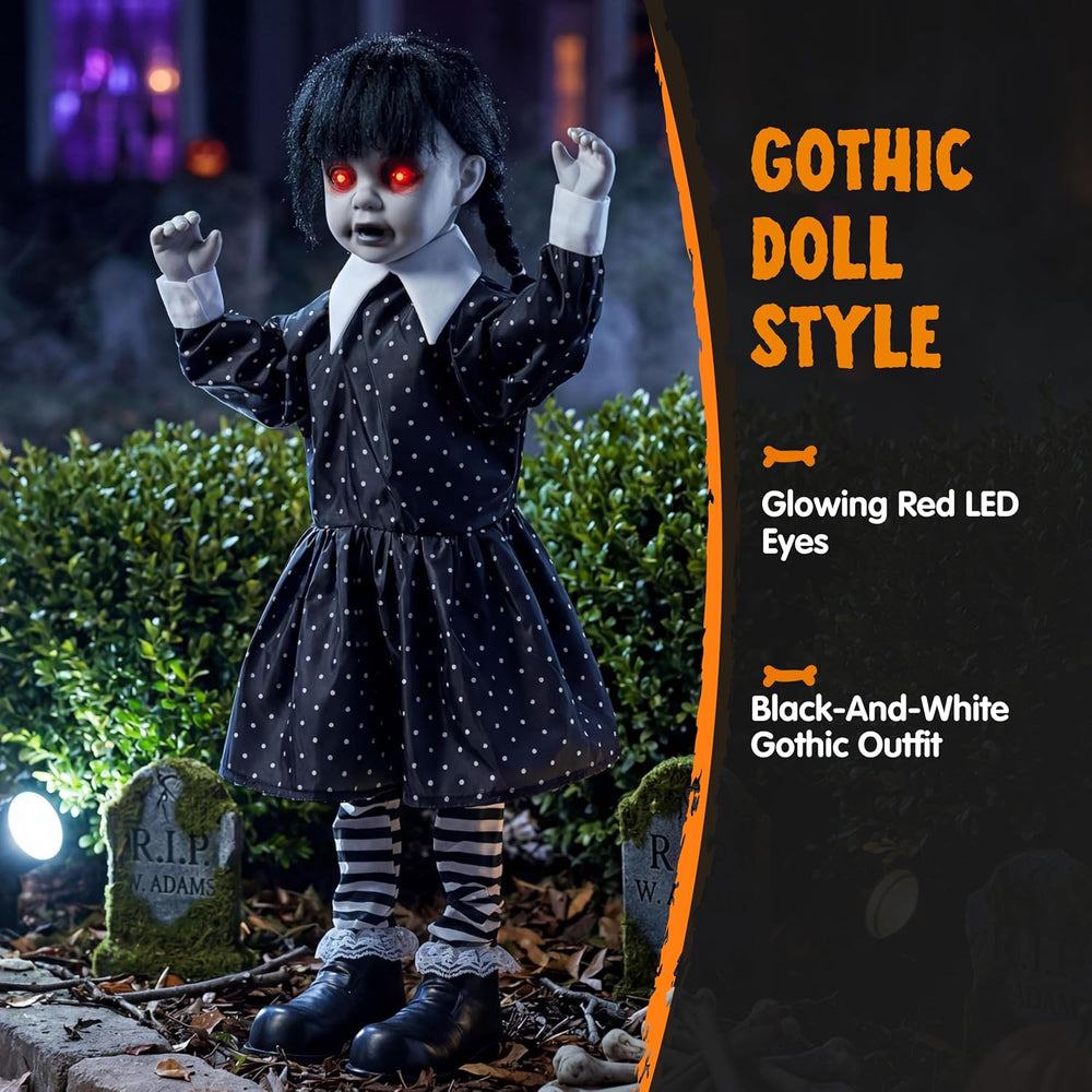 JOYIN Halloween Animatronic School Girl in Black Dress Decoration Outdoor, So...