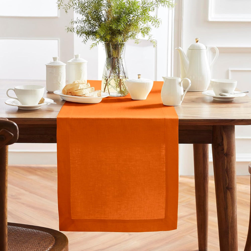 Solino Home 100% Pure Linen Table Runner 90 Inches Long, Pumpkin 14 x 90 in