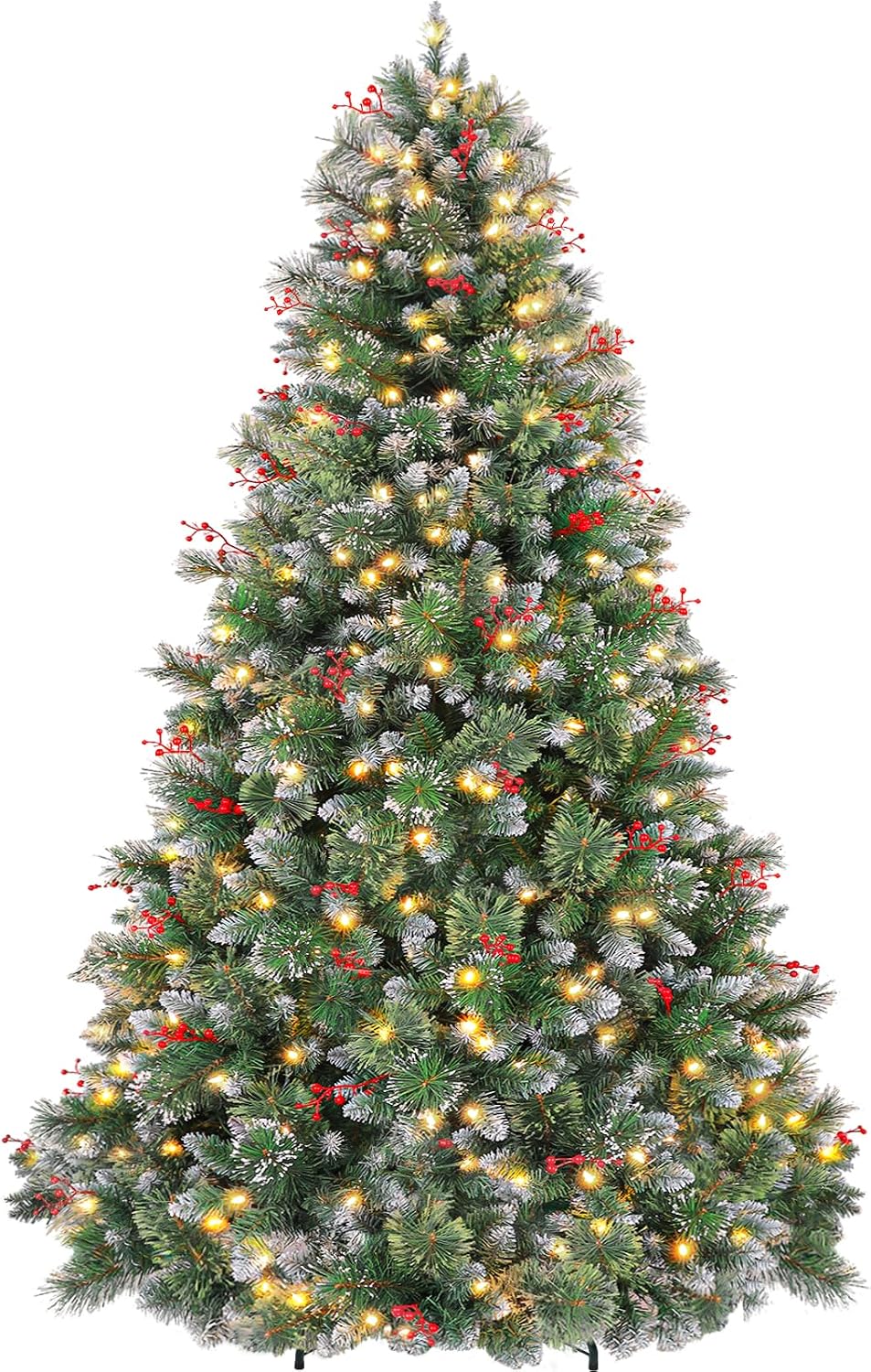 Hykolity 7.5 ft Partilly Flocked Prelit Christmas Tree with Pine Needles