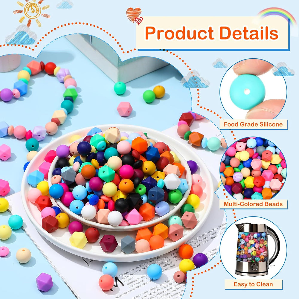 Hotop 1056 Pcs Silicone Beads for Keychain Making, 12/14 /15 mm 48 Colors