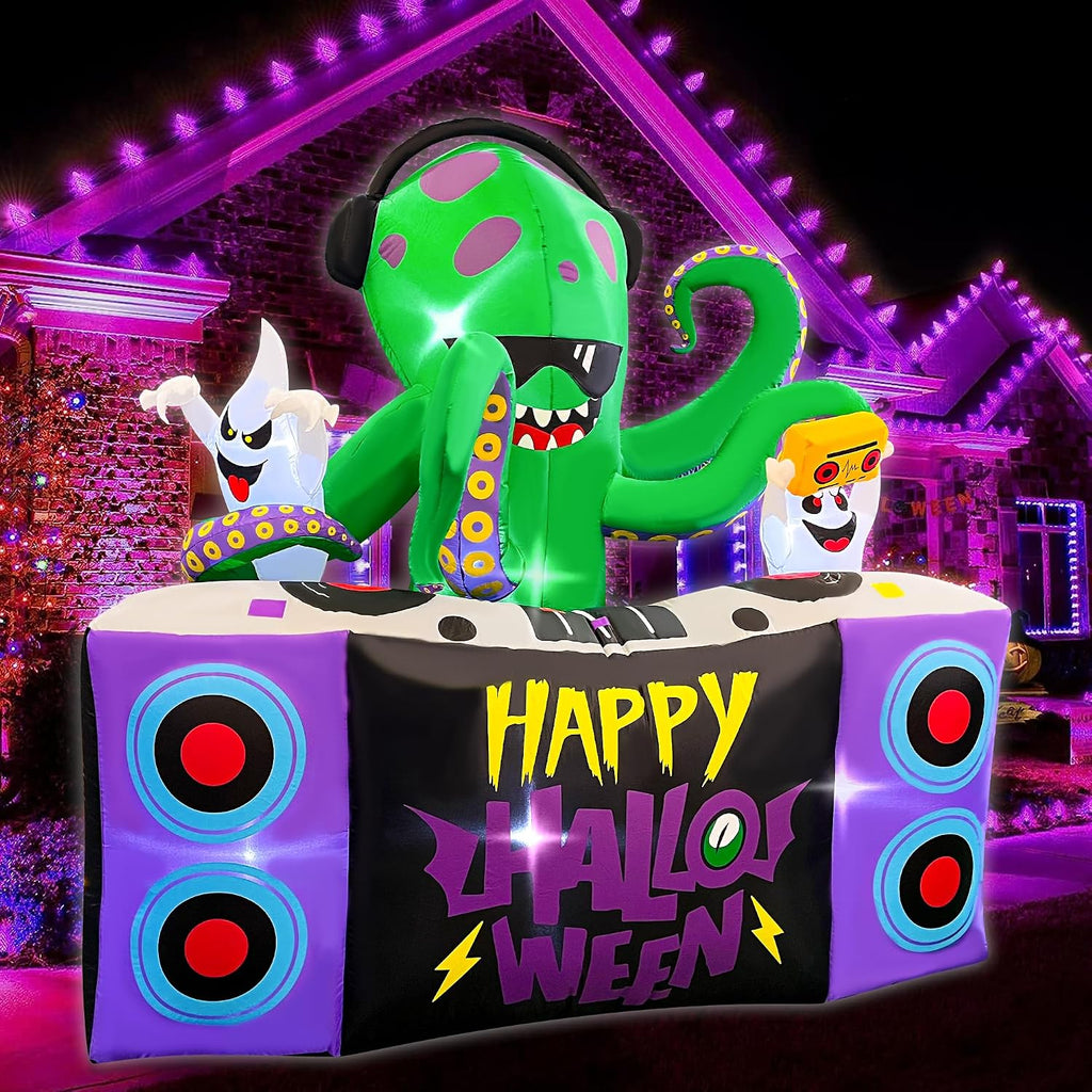 blowout fun 6ft halloween inflatables dj octopus playing shown in use
