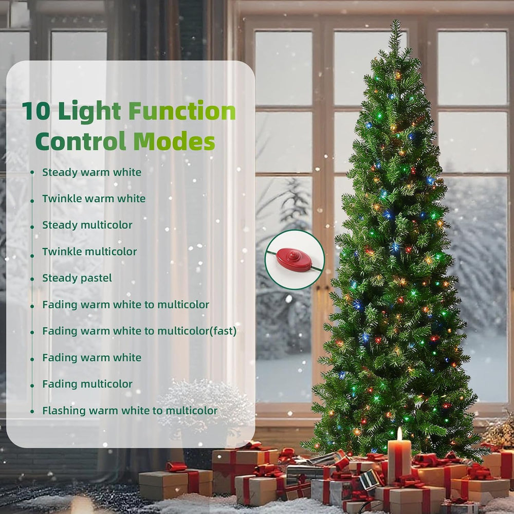 7.5ft Pre-Lit Slim Christmas Tree Douglas Fir with 350 Dual Color Lights