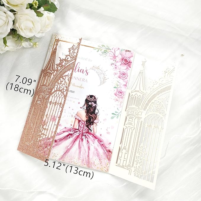 20PCS Laser Cut Wedding Invitations,Wedding Invitation Card Pocket,Quince Invites,Sweet 16 Invitations,Quinceanera Invitations,Laser Cut Invitations For All Occasions