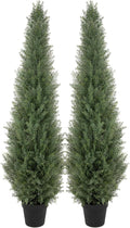 Bellacat 5ft UV Resistant Artificial Topiary Trees Outdoor, 60in Faux Cedar Tree with Full & Realistic Leaves, Fake Cypress Tree for Front Door Proch Patio Deck Balcony Yard Decor 2Pack