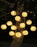 PARTPHONER Solar Lights Outdoor Waterproof 12-Pack, Solar Powered Hanging Lantern Cracked Glass Hanging Globes for Yard Decor Christmas Decoration, Shepherd Hook, Garden Tree Ornaments, Warm White