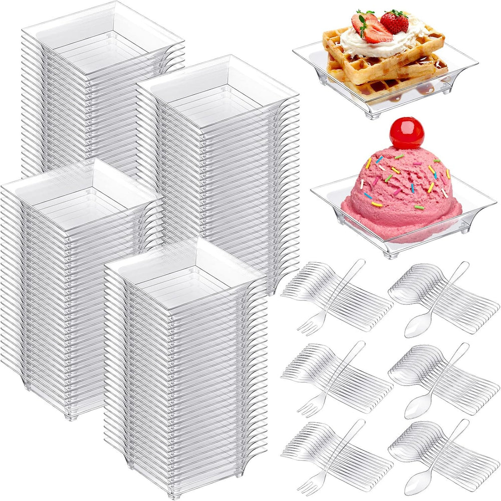 300 Pack 2.4'' Mini Dessert Plate with Tasting Spoons and Appetizer F...