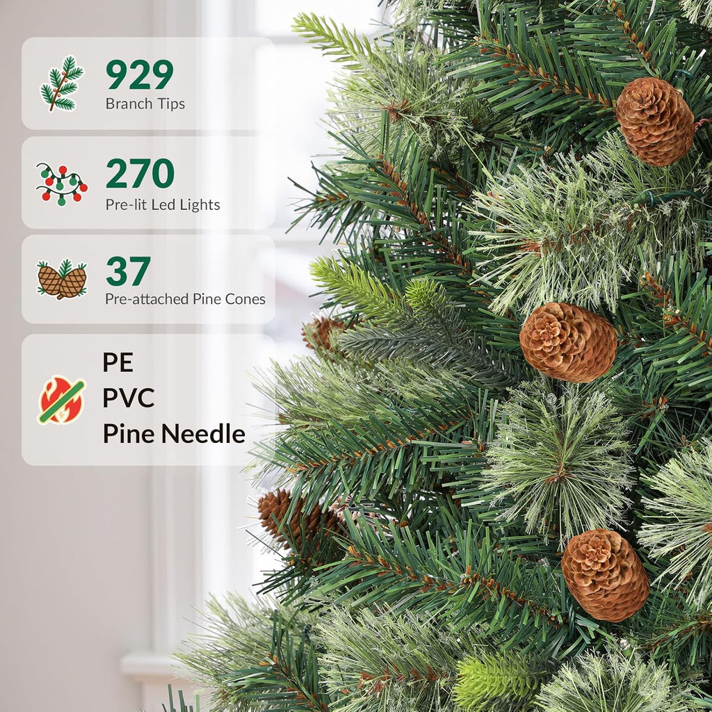 6.5FT Artificial Prelit Pre-Decorated Christmas Tree with Remote, Timer