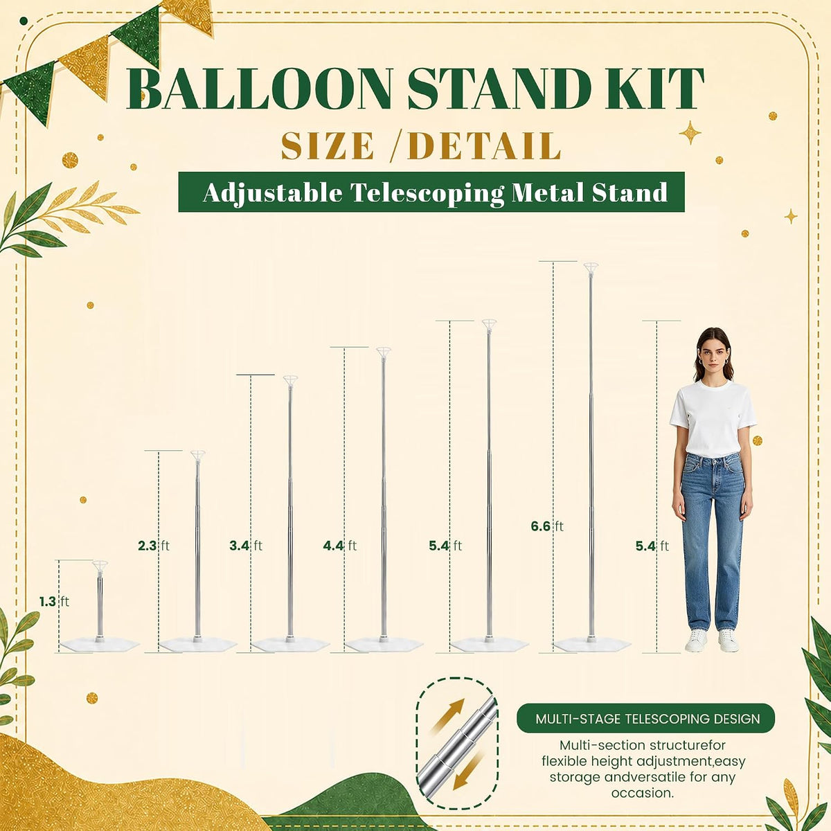 JOYYPOP 4 Pack Balloon Stands for Floor Adjustable Balloon Column Stand Kit