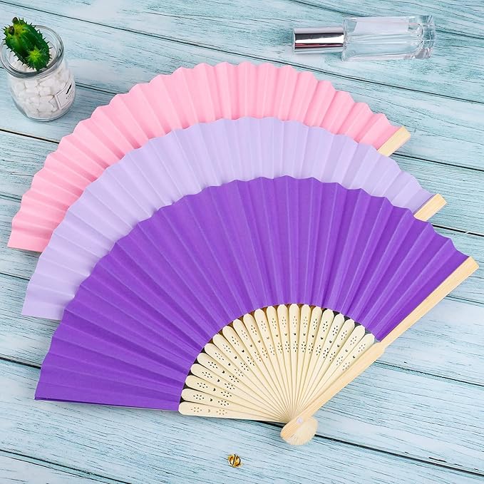 Aneco 36 Pieces Handheld Paper Fans Paper Folding Fans with Bamboos for Wedding Gift, Party, Home, DIY, Multicolor