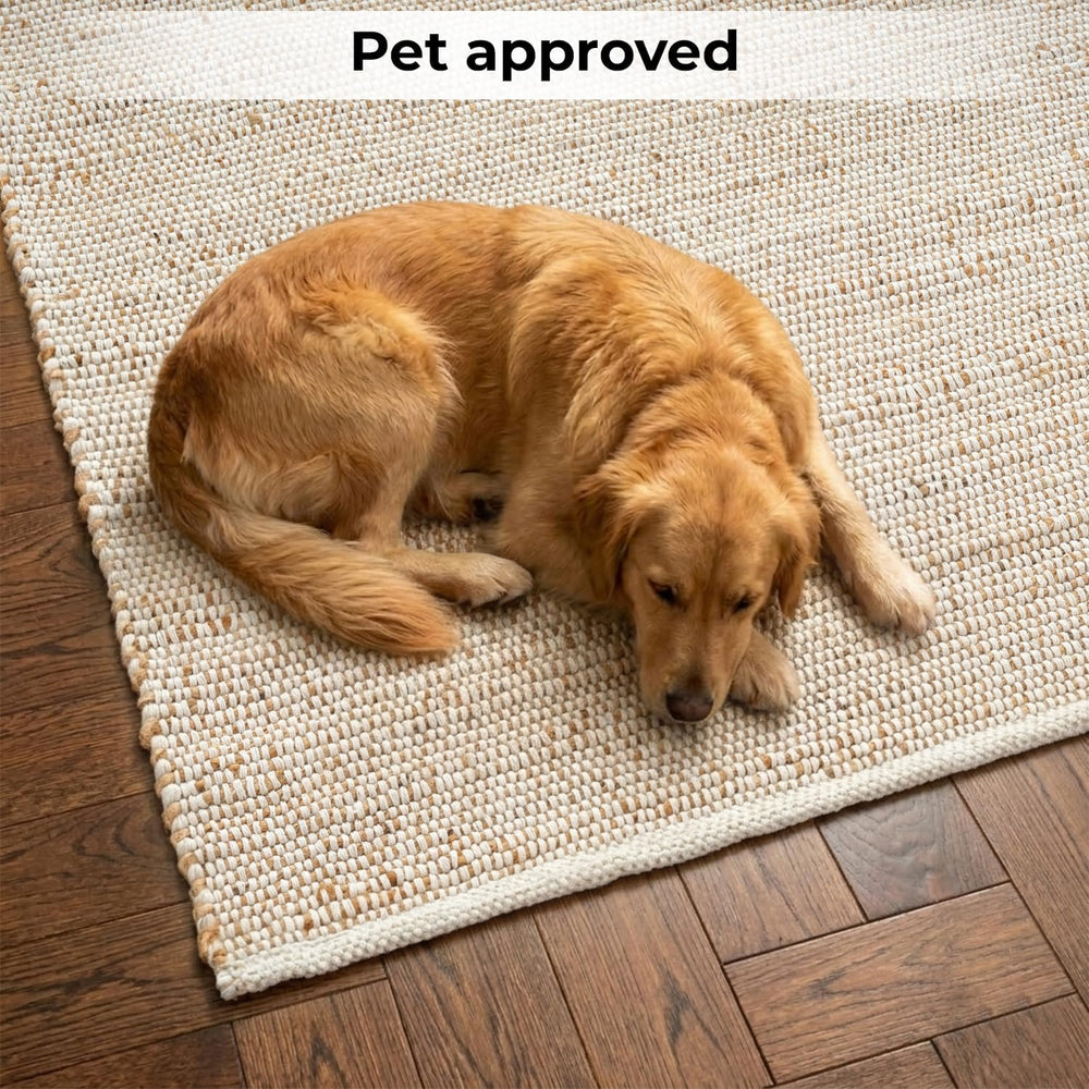 Jute Cotton Runner Rug 2'6"X10' ft Natural Hand Woven Farmhouse Rug