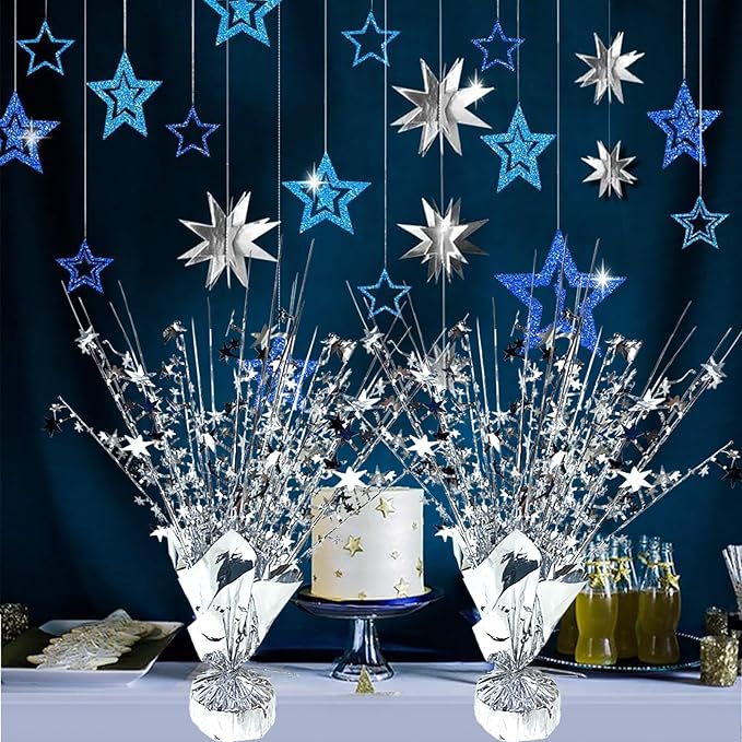 12 Pack Metallic Foil Spray Centerpiece Star Table Decoration Burst Table Centerpieces for Birthday Wedding Anniversary Graduation Holiday Party Supplies Decor, Silver