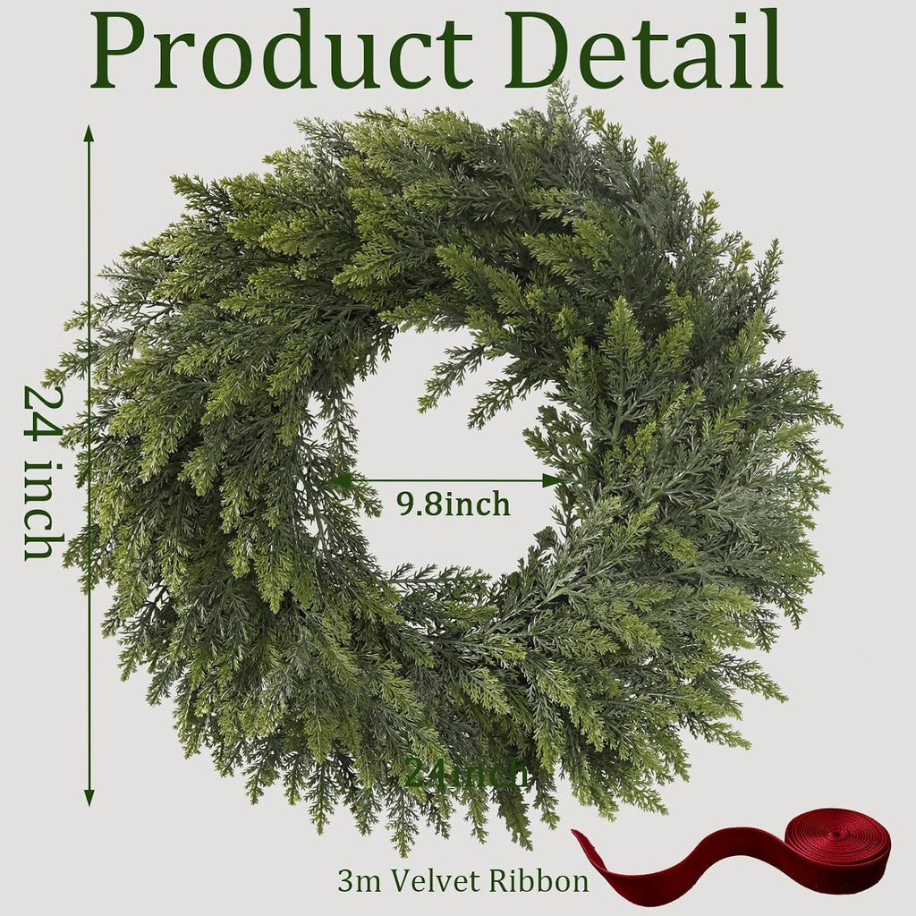 2Pcs 24" Christmas Cedar Wreaths for Front Door