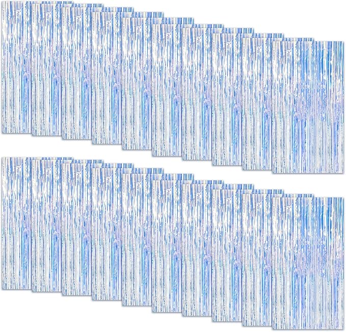 20 Pack Foil Curtain Backdrop Iridescent Metallic Tinsel Foil Fringe Curtains Photo Booth Props for Birthday Wedding Engagement Baby Shower Bachelorette Christmas Holiday Celebration Party Decoration