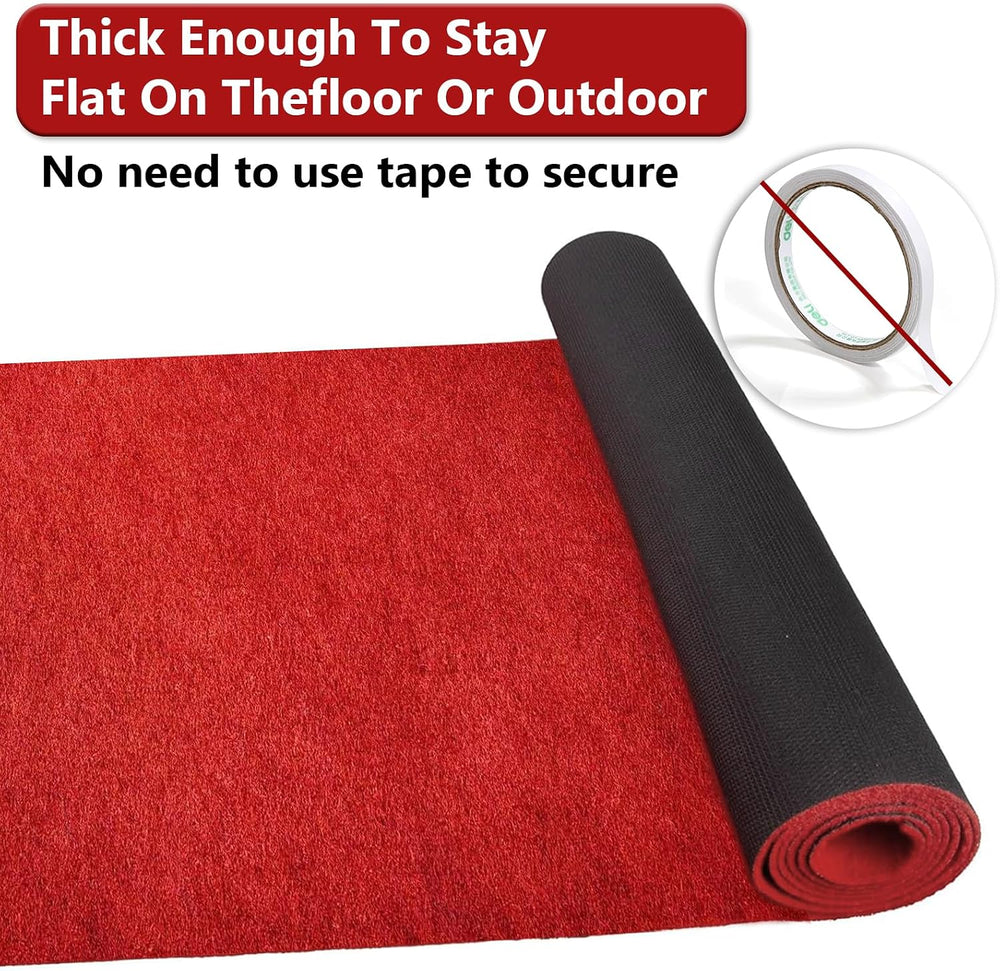 Red Carpet Runner Rug for Party and Event, Non-Slip TPR Rubber Backed Aisle R...
