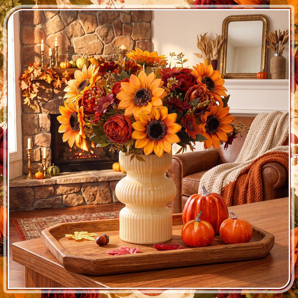 12 Pcs Artificial Fall Silk Flower Bouquets, Thanksgiving Decor