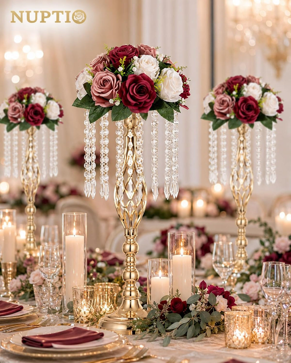 Nuptio Artificial Flower Centrepieces for Tables - 6 Pcs Burgundy & Dusty...