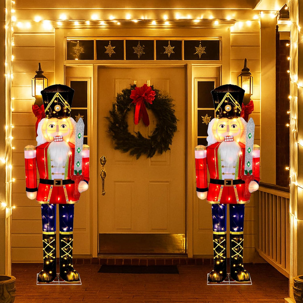 Tangkula 5 FT Christmas Lighted Nutcracker Holding Glitter Sword Decoration