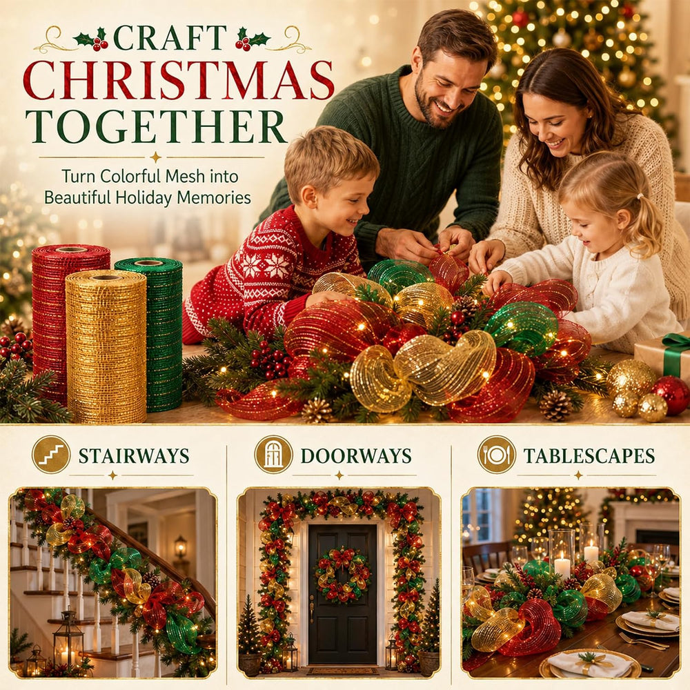 Newwiee 8 Rolls Christmas Mesh Ribbon for Wreaths 10 Inch x 30 Feet