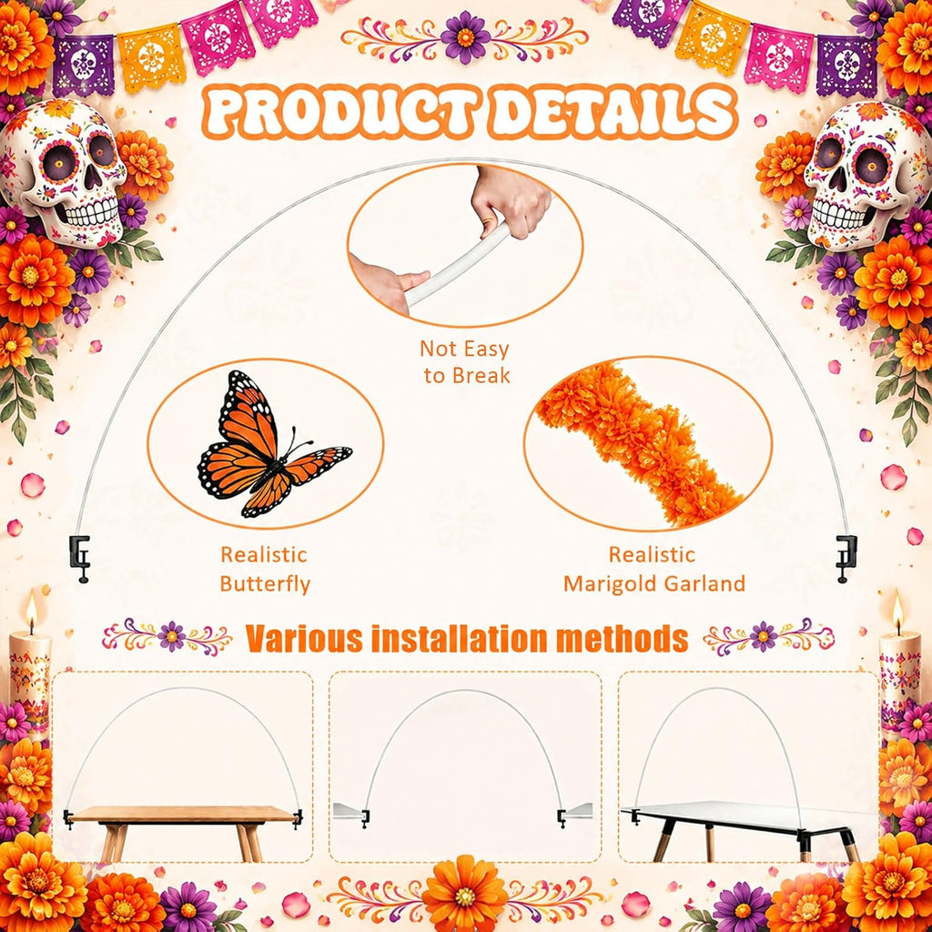 Marigold Table Arch Kit for Day of the Dead Decor with Adjustable PVC Arch