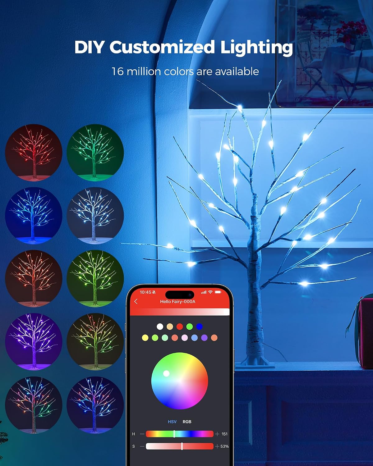 Ariceleo 2FT Lighted Birch Tree with RGB LED Lights, USB Powered, Timer & APP Control, 24 LED, Tabletop Decor for Christmas, Thanksgiving, Holiday Decorations – Indoor & Outdoor Use(2 Packs)