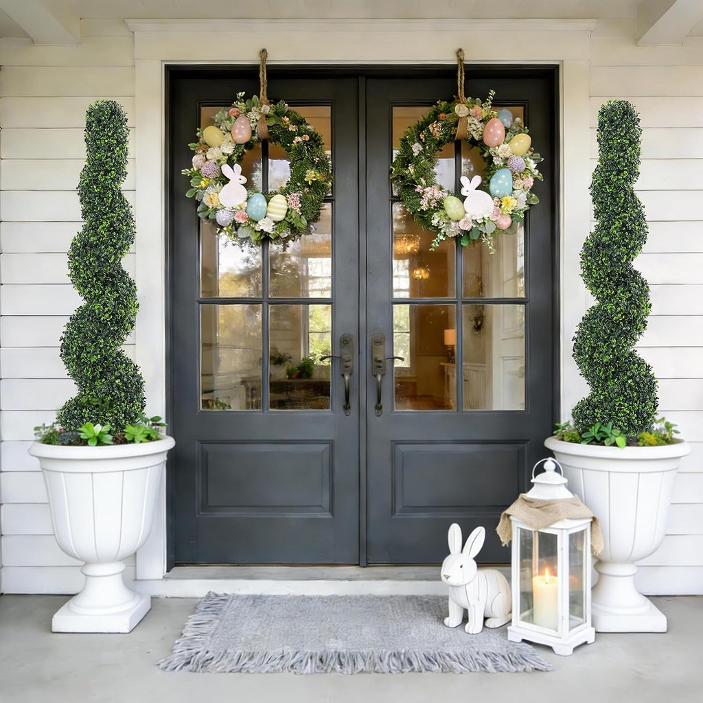 artificial spiral topiary trees set of 2, 4ft, close-up detail