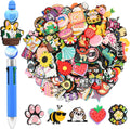 100Pcs Random Different Silicone Focal Bead for Pens Funny Keychain Making Bulk Pen Charms Bracele Jewelry Making Non-Repeat Pattern Cute Focal Beads for Pens Key Chain Lanyard Making DIY Your Gifts
