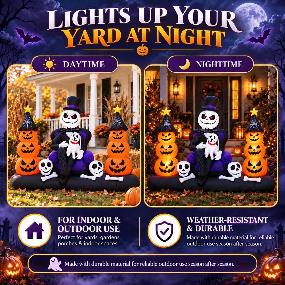 8FT Halloween Inflatables Outdoor Decorations, LED Lighted Inflatable Skeleto...