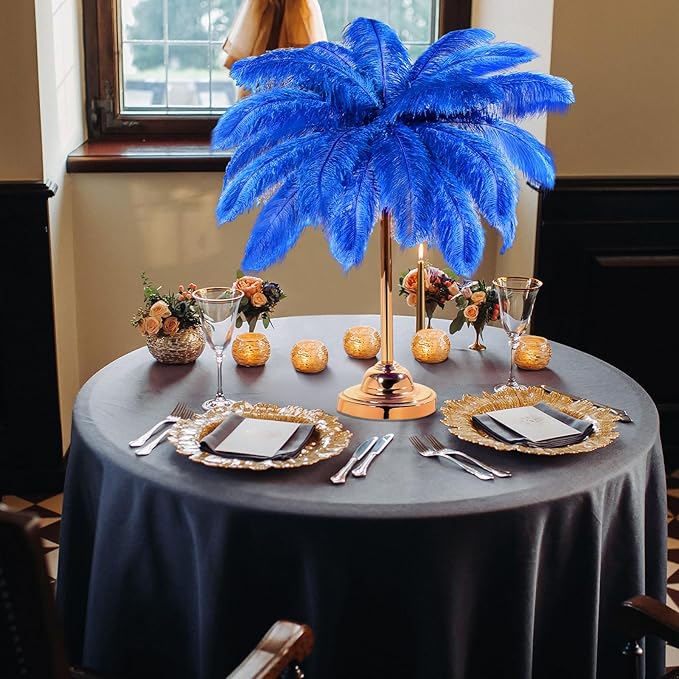 Retrowavy 30 Pcs 18-20 Inch Large Natural Ostrich Feathers Bulk for Centerpieces for Wedding Party Centerpieces Home Decoration Flower Arrangement (Blue)