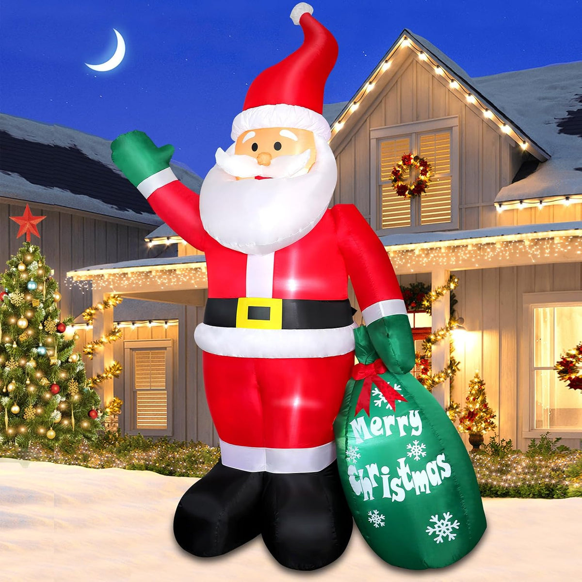 8 FT Christmas Inflatable Santa Claus Outdoor Decors for Yard, Xmas Blow up Santa Decoration with Gift Bag, Built-in LED Lights for Garden Patio Lawn Home Indoor Outside Winter Holiday Party