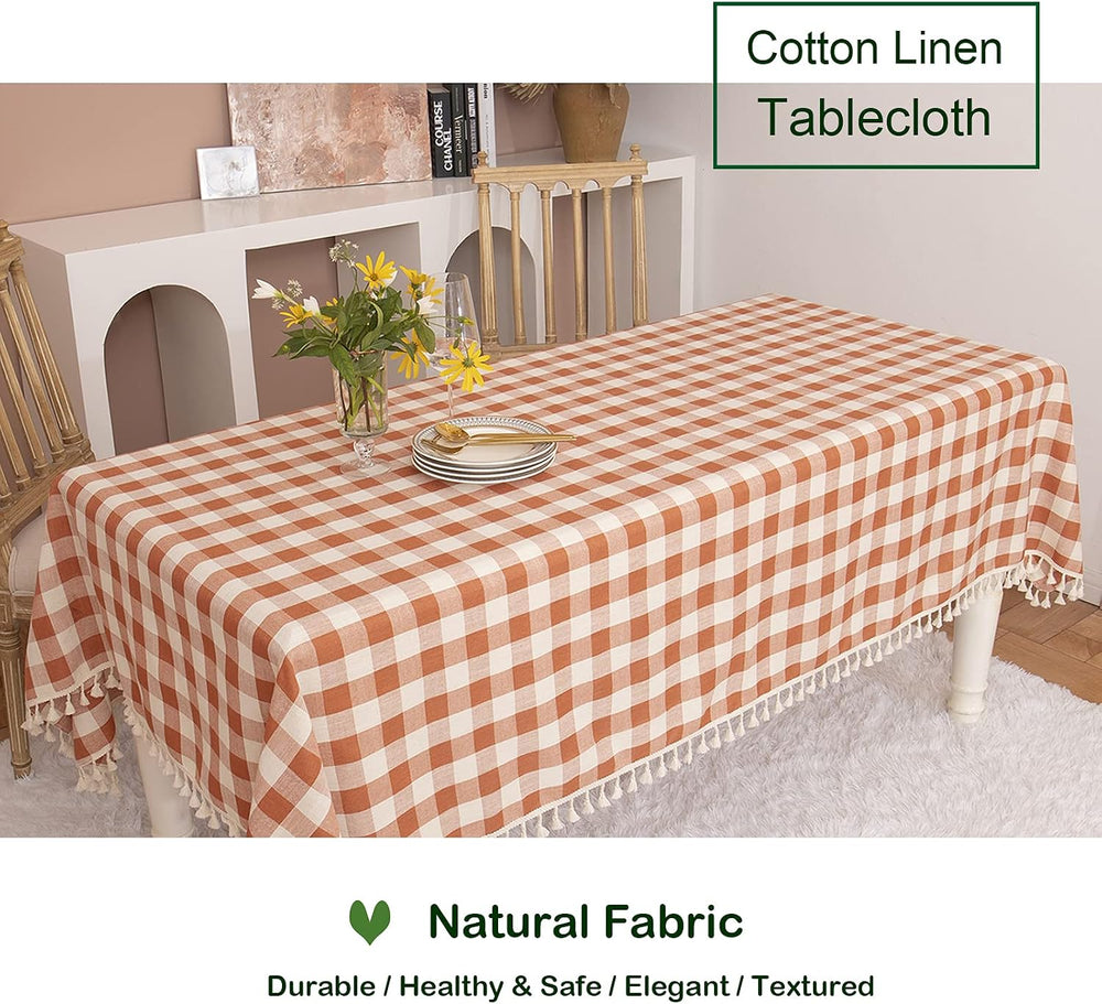 Fall Thanksgiving Orange Gingham Tablecloth 55”x84”