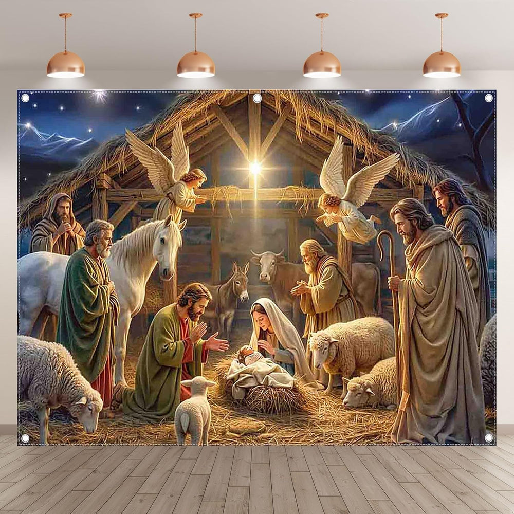 8x6ft Fabric Christmas Manger Scene Nativity Photography Backdrop