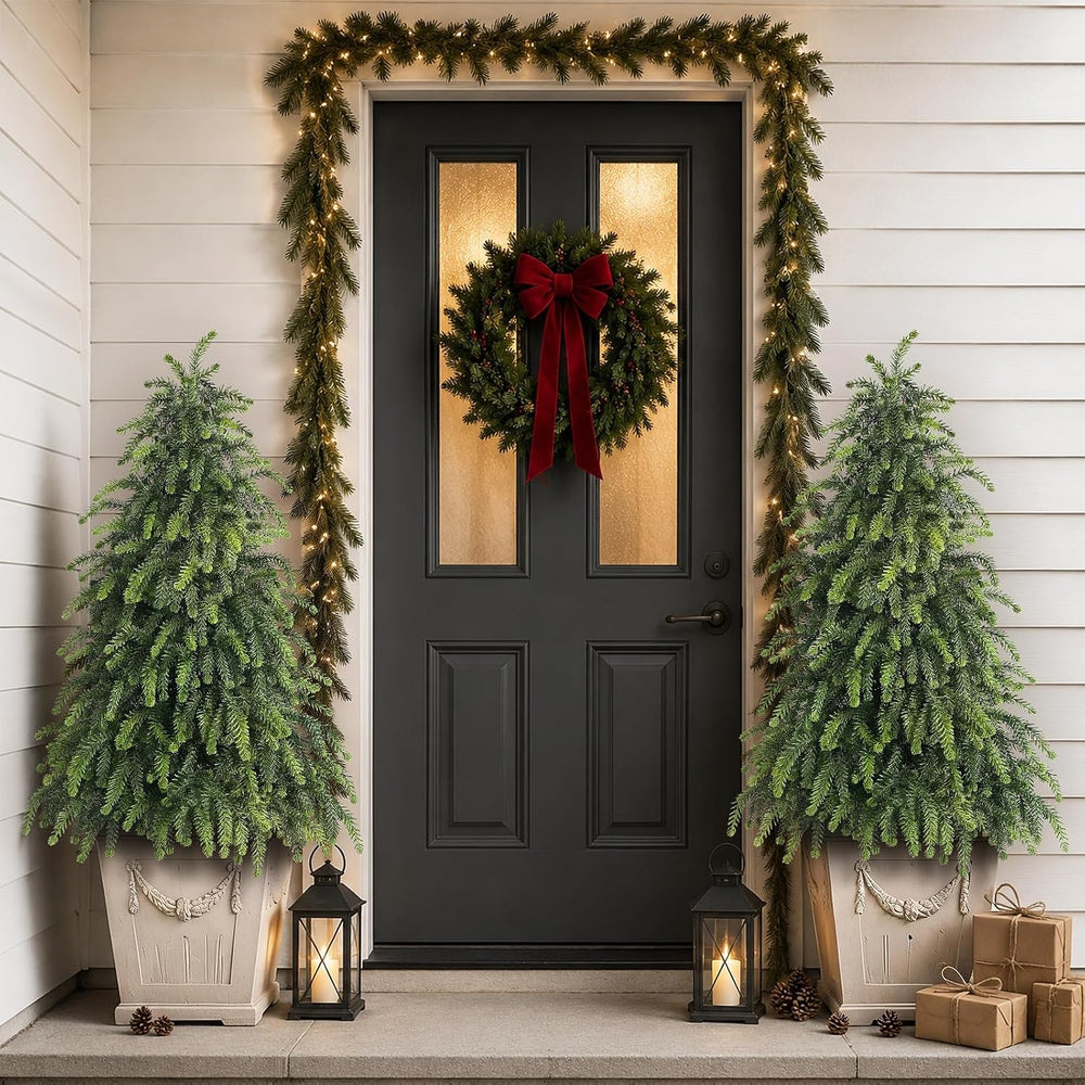 2Set 4FT Artificial Christmas Norfolk Pine Tree for Front Porch Decoration