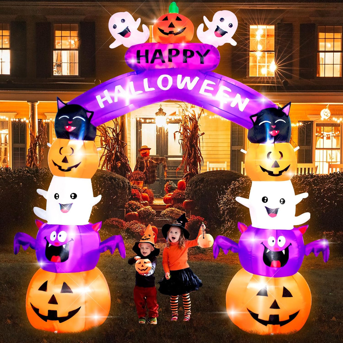 8FT Halloween Stacked Pumpkin Arch Inflatable Decoration