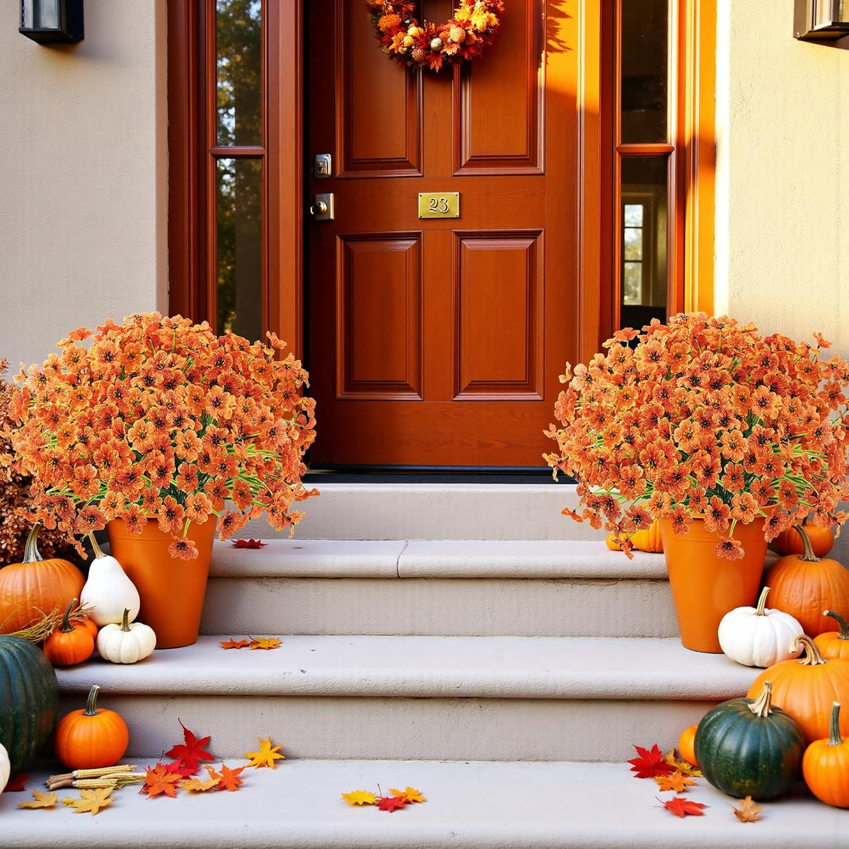Uieke 72 Pcs Artificial Fall Flowers for Outdoors, UV Resistant Faux Mums