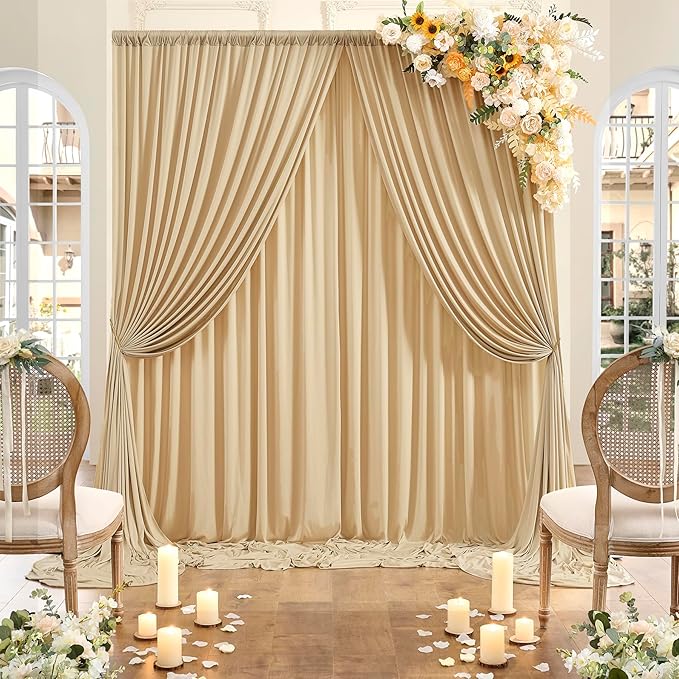 10ft x 10ft Wrinkle Free Beige Backdrop Curtain for Wedding Parties, Thick Polyester Photo Backdrop Drapes for Baby Shower Engagement Birthday Party Backdrop Stand,5ft x 10ft 2 Panels